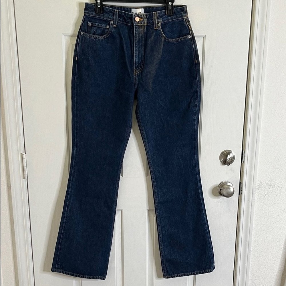 Ganni Betzy Jeans Dark Blue Stone size 31/34 Flare High Rise Organic Cotton NWT - Picture 4 of 16